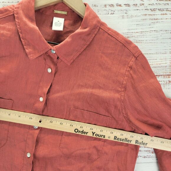 Magaschoni Shirt Womens M Coral Button Down Pockets Linen Long Sleeve Relax EUC - Picture 4 of 7